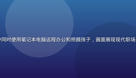 当代俄罗斯妈妈在家中同时使用笔记本电脑远程办公和照顾孩子，画面展现现代职场妈妈的双重压力与从容